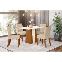 Sala de Jantar Completa Orus c/ Tampo Madeirado 120x80cm e 4 Cadeiras Vita Nature/Off White - Linho Bege - Henn - 1