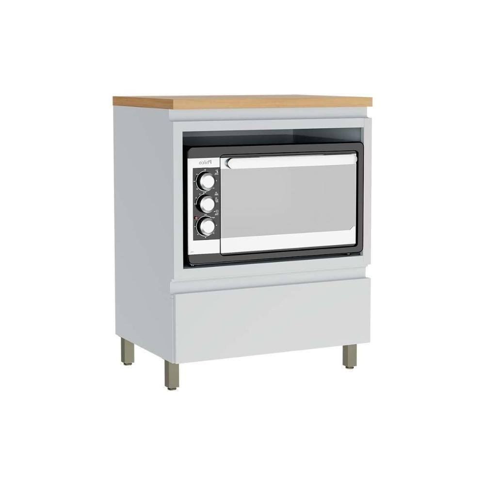 Balcão Cozinha p/ Cooktop c/ Tampo Rainha c/ 1 Porta e 1 Nicho Forno 70 cm Branca/Nature - Nesher - 1