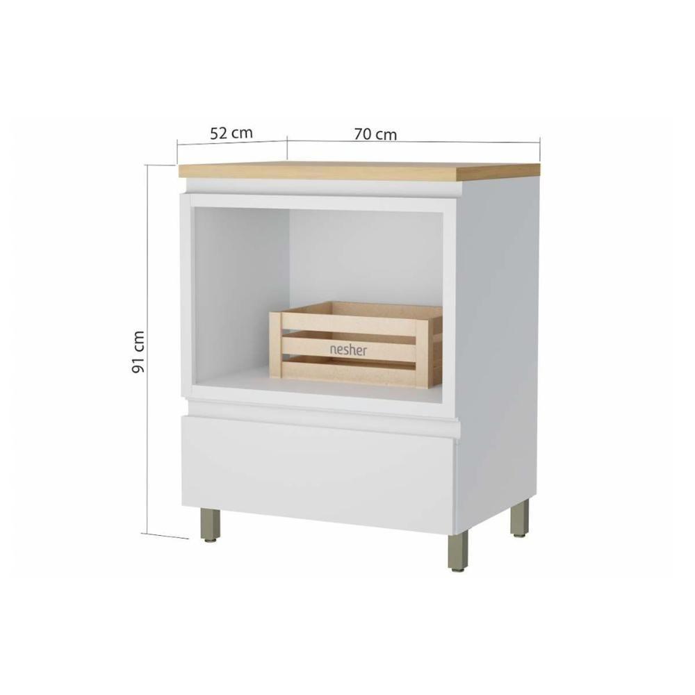 Balcão Cozinha p/ Cooktop c/ Tampo Rainha c/ 1 Porta e 1 Nicho Forno 70 cm Branca/Nature - Nesher - 3