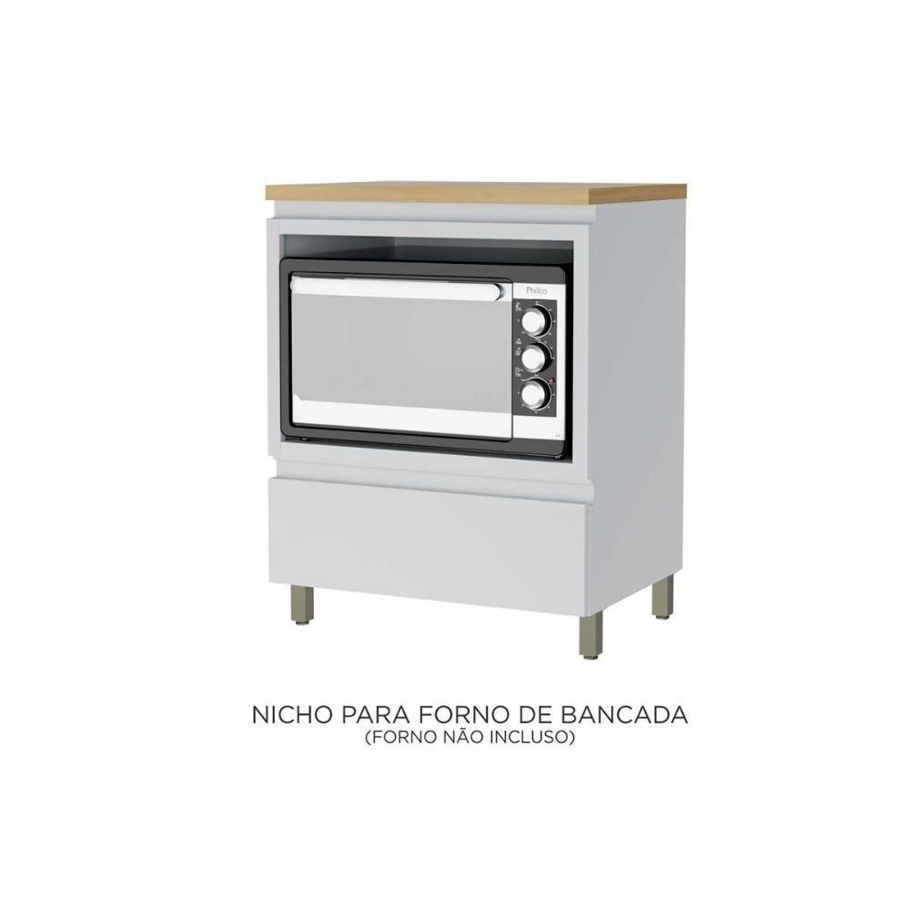 Balcão Cozinha p/ Cooktop c/ Tampo Rainha c/ 1 Porta e 1 Nicho Forno 70 cm Branca/Nature - Nesher - 4