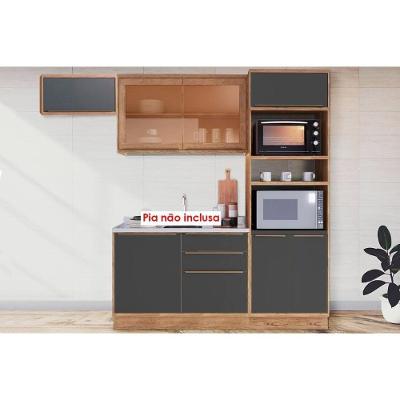 Cozinha Completa Versalis 3 Portas 3 Gavetas MDF 70cm Grafite Freijo para Ambiente Planejado