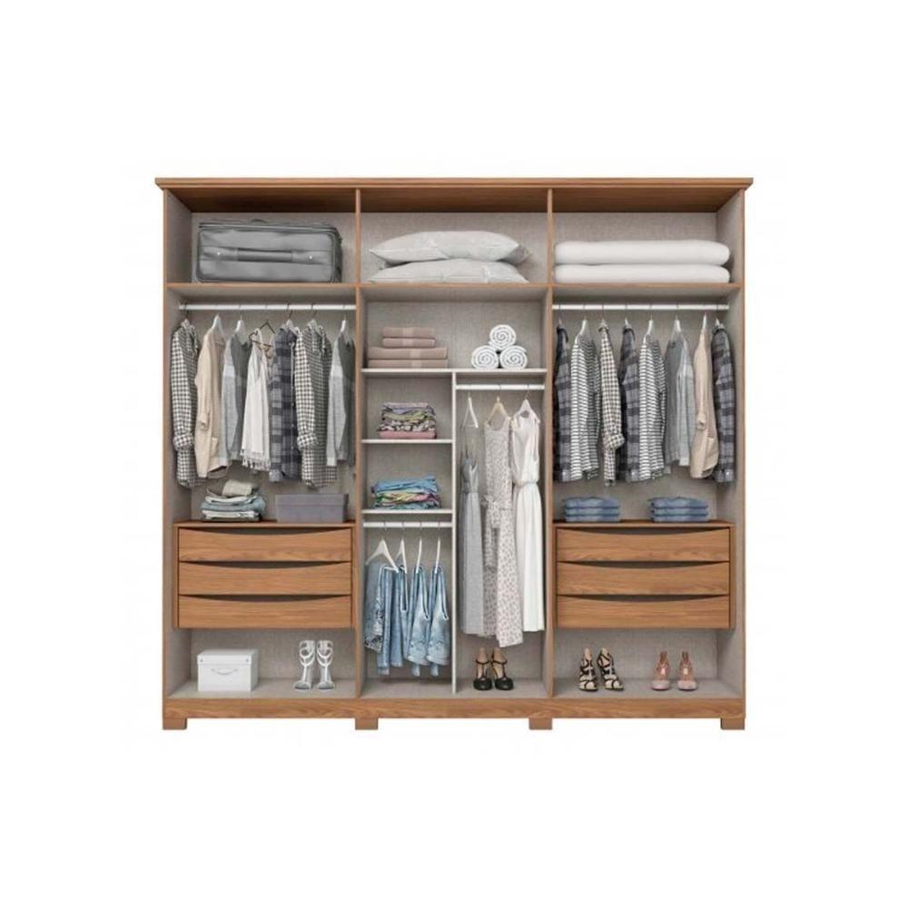 Guarda Roupa Casal 6 Portas (2 c/ Espelho) e 6 Gavetas c/ Pés Leblon Nature/Off White - Henn - 3