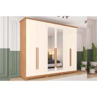Guarda Roupa Casal 6 Portas (2 c/ Espelho) e 6 Gavetas c/ Pés Leblon Nature/Off White - Henn - 1