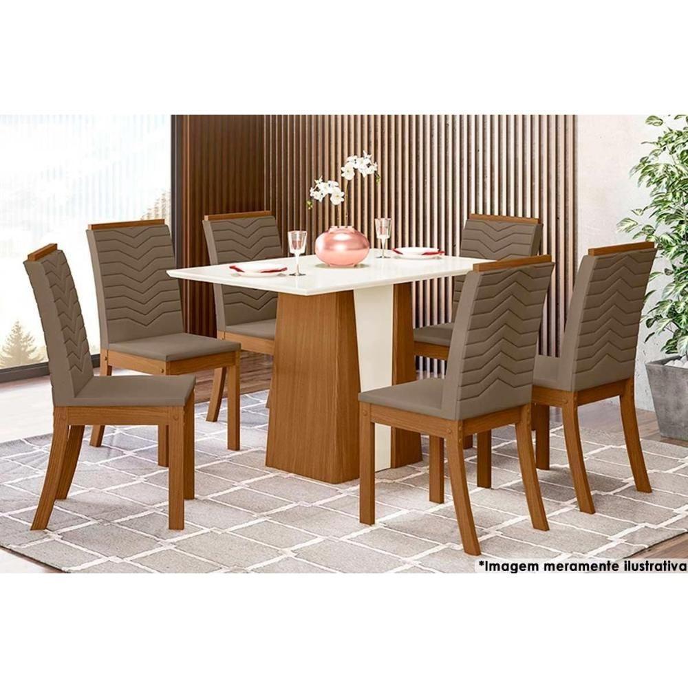 Sala de Jantar Completa Orus Tampo Madeirado 120x80cm e 6 Cadeiras Isa Nature/Off White - Suede Marrom - Henn - 1