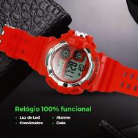 Relogio Digital Infantil Silicone Menino Criança + Caixa Vermelho Kids Adolescente Data Original - 3