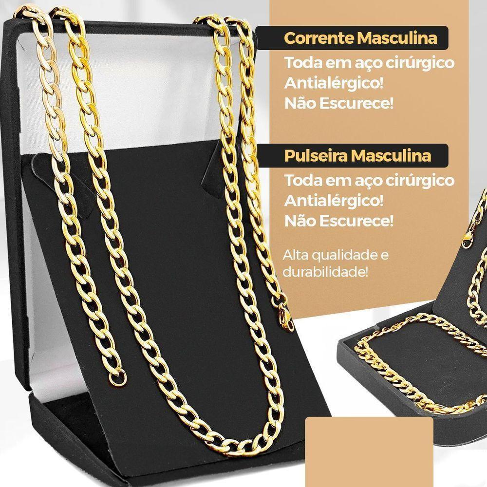 Relogio Dourado Masculino + Cordao Grumet Casual Pesado Qualidade Premium Aço Inoxidavel Presente - 6