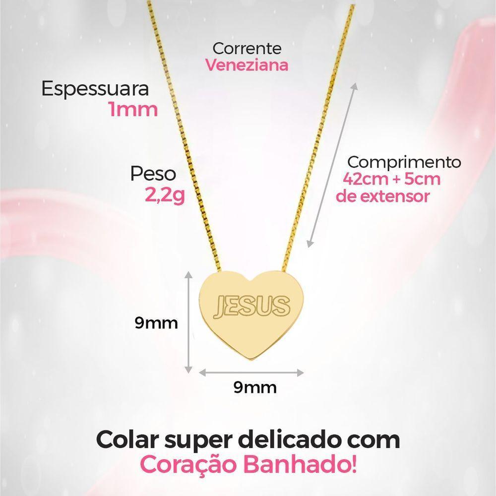 Colar Feminino Aço Dourado + Caixa + Pingente Jesus Coração - 4