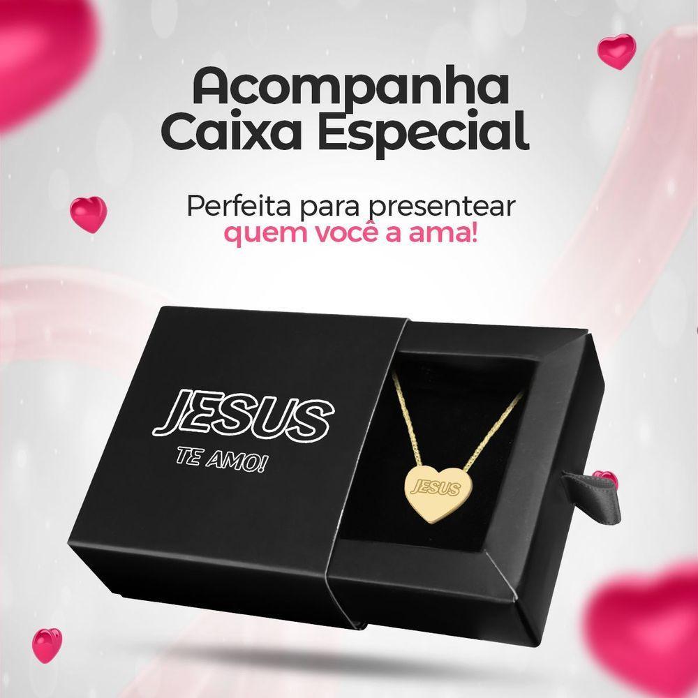 Colar Feminino Aço Dourado + Caixa + Pingente Jesus Coração - 6