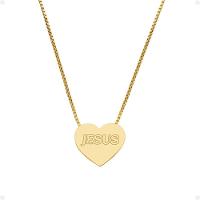 Colar Feminino Aço Dourado + Caixa + Pingente Jesus Coração - 2