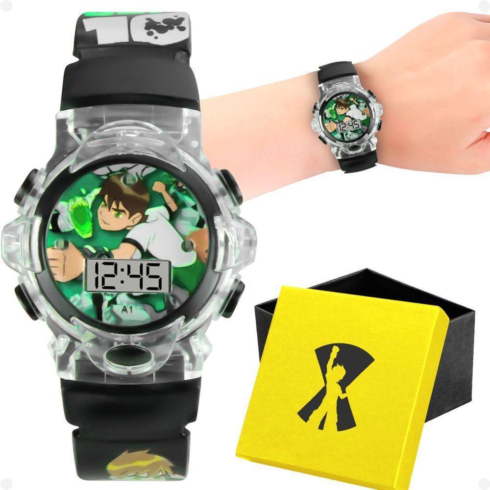 Relogio Digital Led Ben10 Infantil Preto Silicone + Caixa - 1