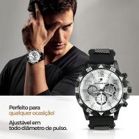 Relogio Masculino Aço Inox + Cordão Crucifixo + Pulseira Preto Spaceman Cruz Fina - 6