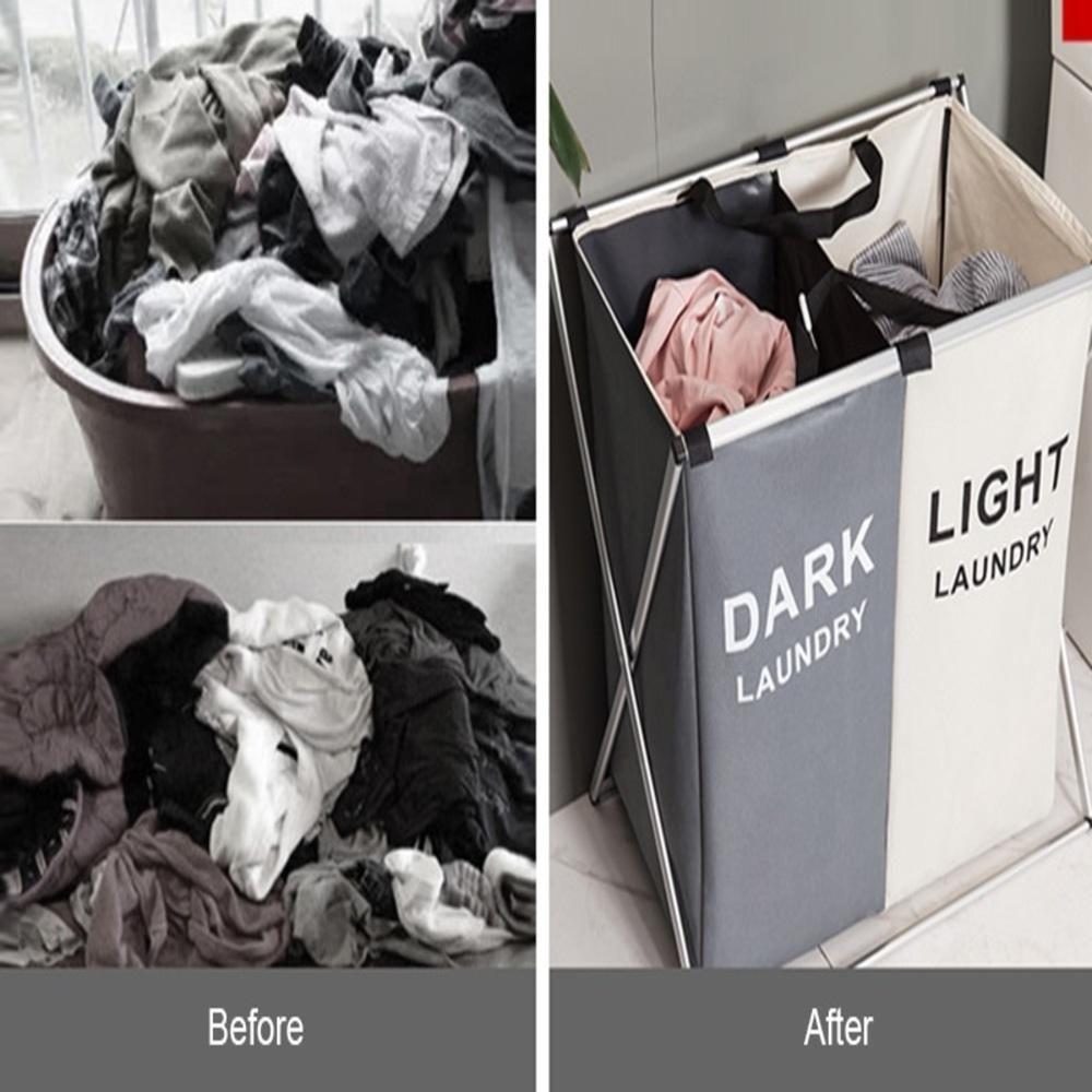 Cesto De Roupa Suja Duplo Cromado Organizador Roupeiro Para Lavanderia Quarto E Banheiro Multiuso - 6