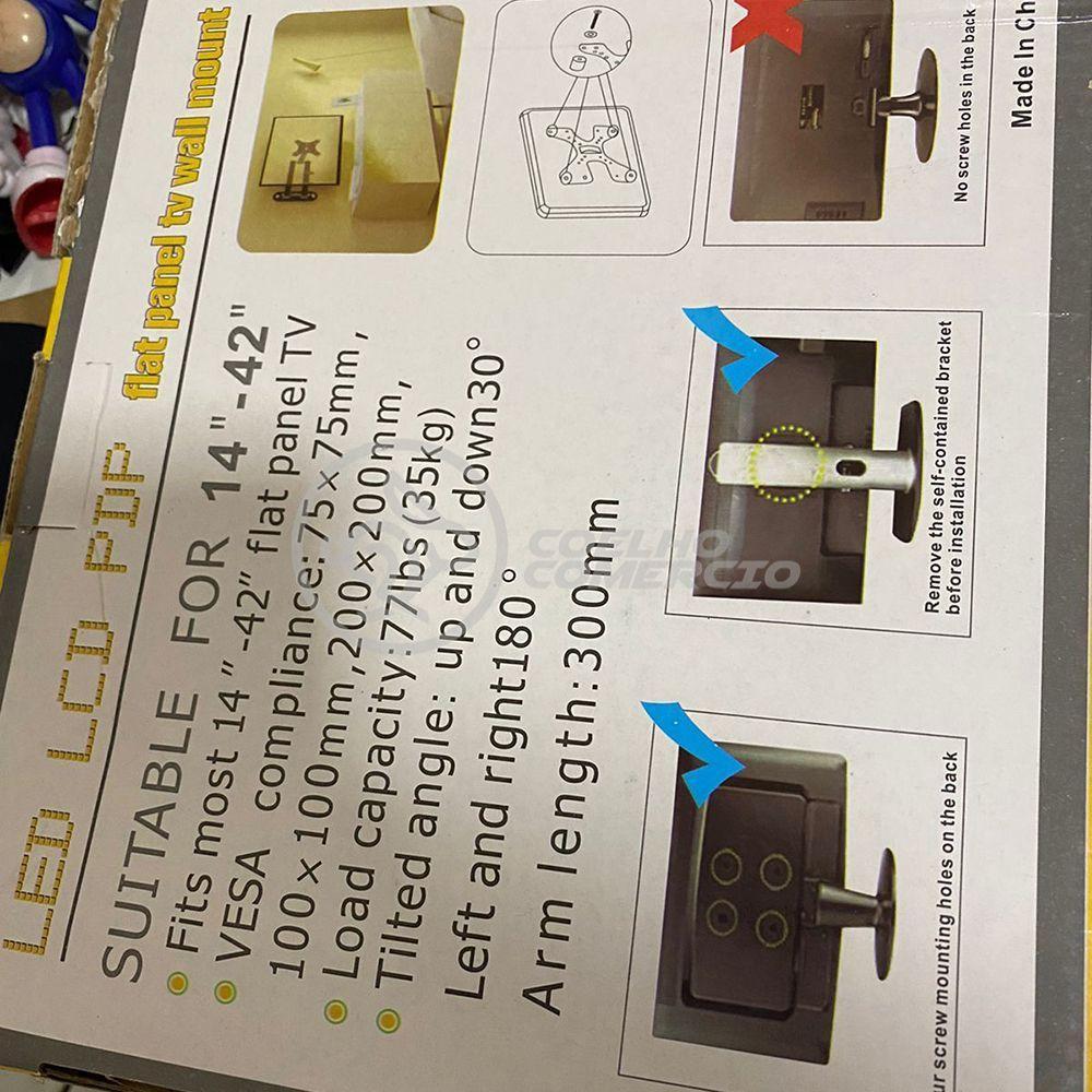 Suporte De Tv Articulado Para Painel E Parede Led Lcd Plasma Oled 3d De 14" à 42" Polegadas 302w - 8