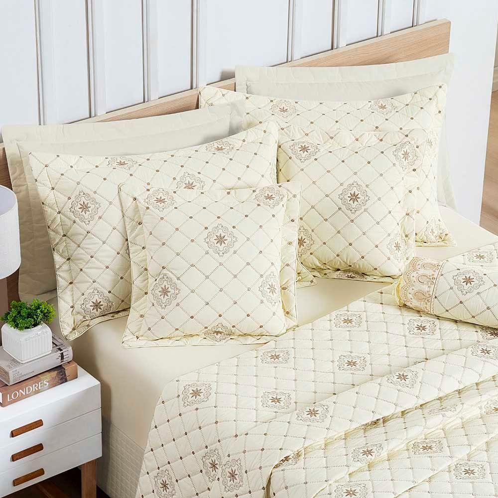 Kit Cobre Leito Colcha Nuance Queen 06 Peças Percal 200 Fios 100% Algodão Bordado - Vanilla - 3