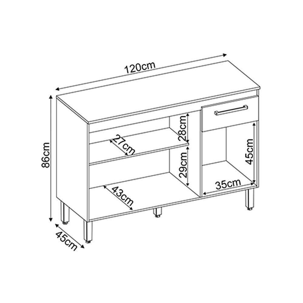 Gabinete p/ Pia Cozinha Balcão c/ Tampo Dama c/ 3 Portas e 1 Gaveta 120cm Avena/Grafito - Demóbile - 3