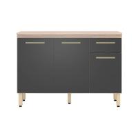 Gabinete p/ Pia Cozinha Balcão c/ Tampo Dama c/ 3 Portas e 1 Gaveta 120cm Avena/Grafito - Demóbile