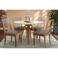 Sala de Jantar Completa Duna Tampo Madeirado c/ Vidro 120x120cm e 4 Cadeiras Lola Carvalho/Off White/Vidro Off White - Linho Cin - Kappesberg - 1