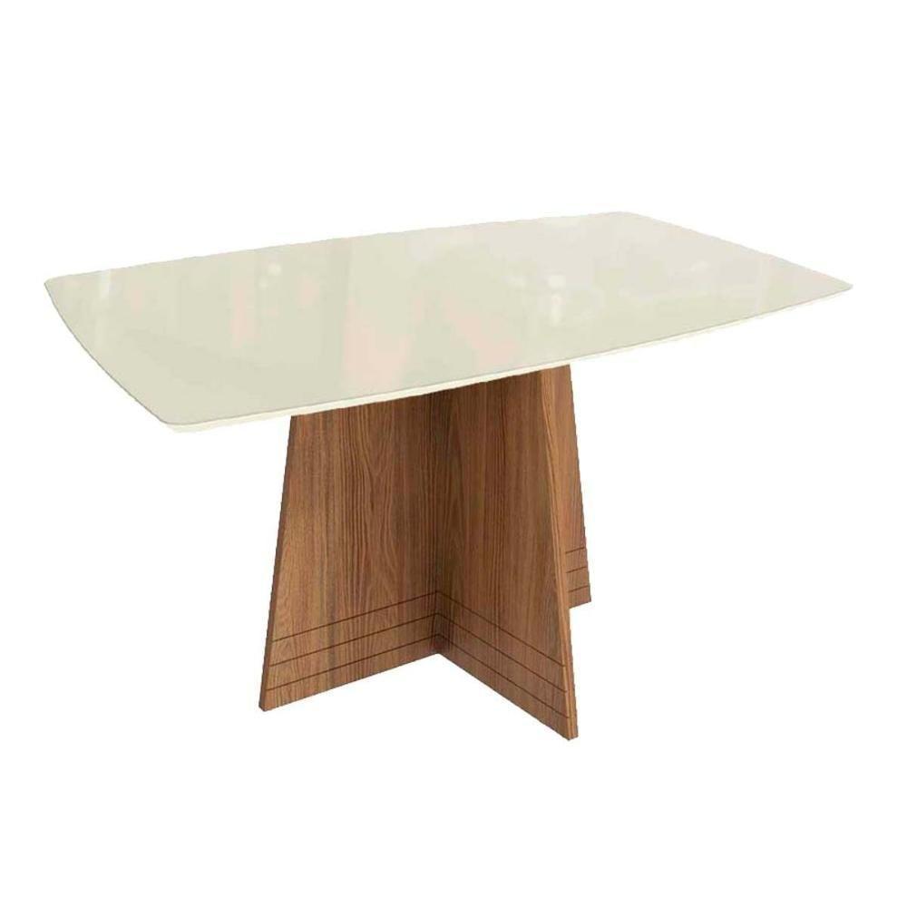 Mesa de Sala Jantar Lótus c/ Tampo Madeirado c/ Vidro 90x170cm Nogueira/Off White/Vidro Off White - Kappesberg - 1