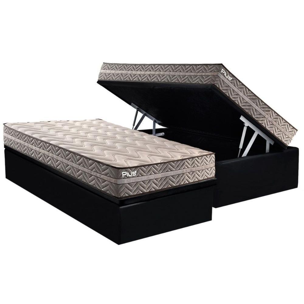 Conjunto Box Baú Solteiro: Colchão Espuma Paropas D45 Pasquale Plus Gray + Base CRC Suede Black (88x188) - 1