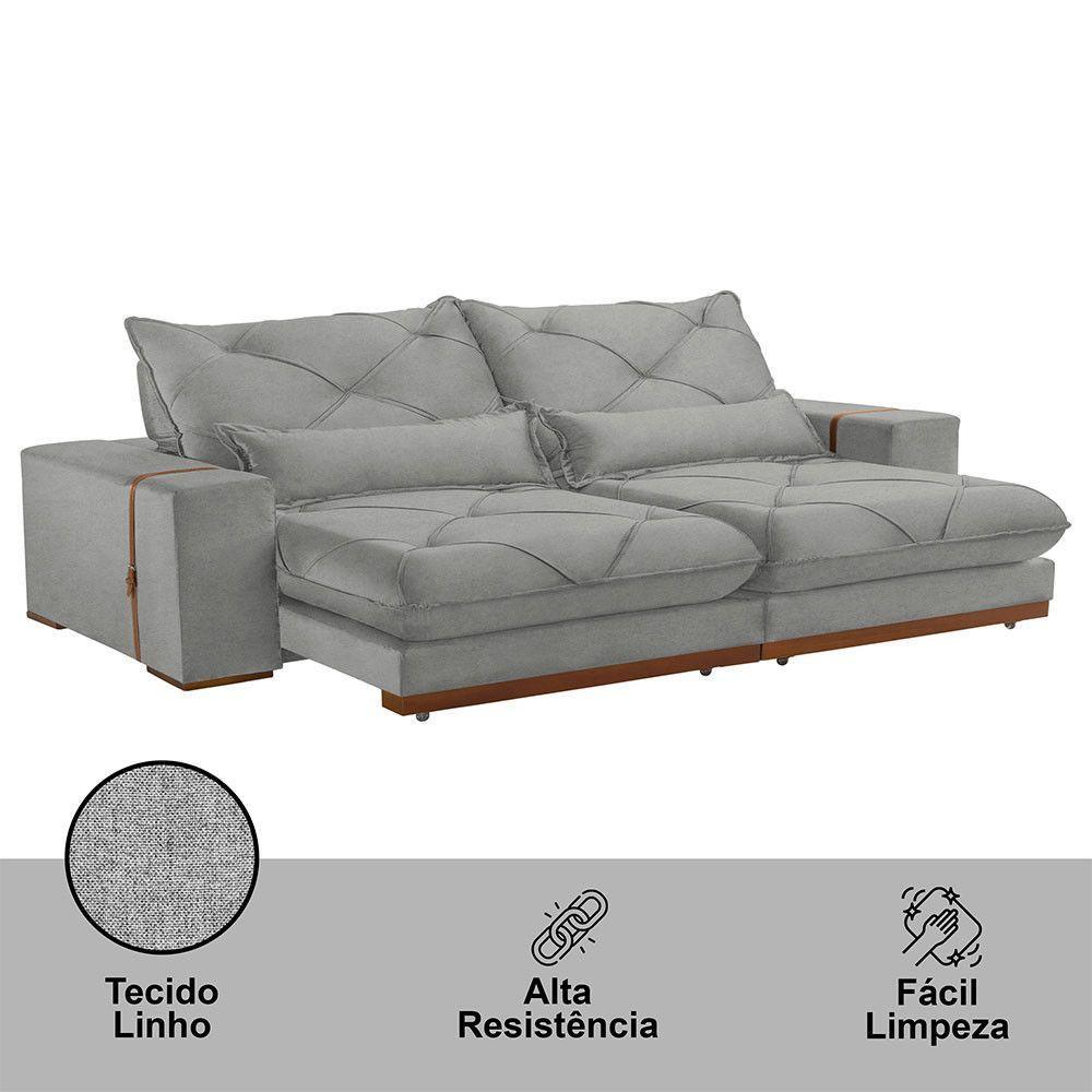Sofá Turim Linho 02 Módulos De 100cm B25cm Meu Sofá Online A230 Linho Cinza - 4