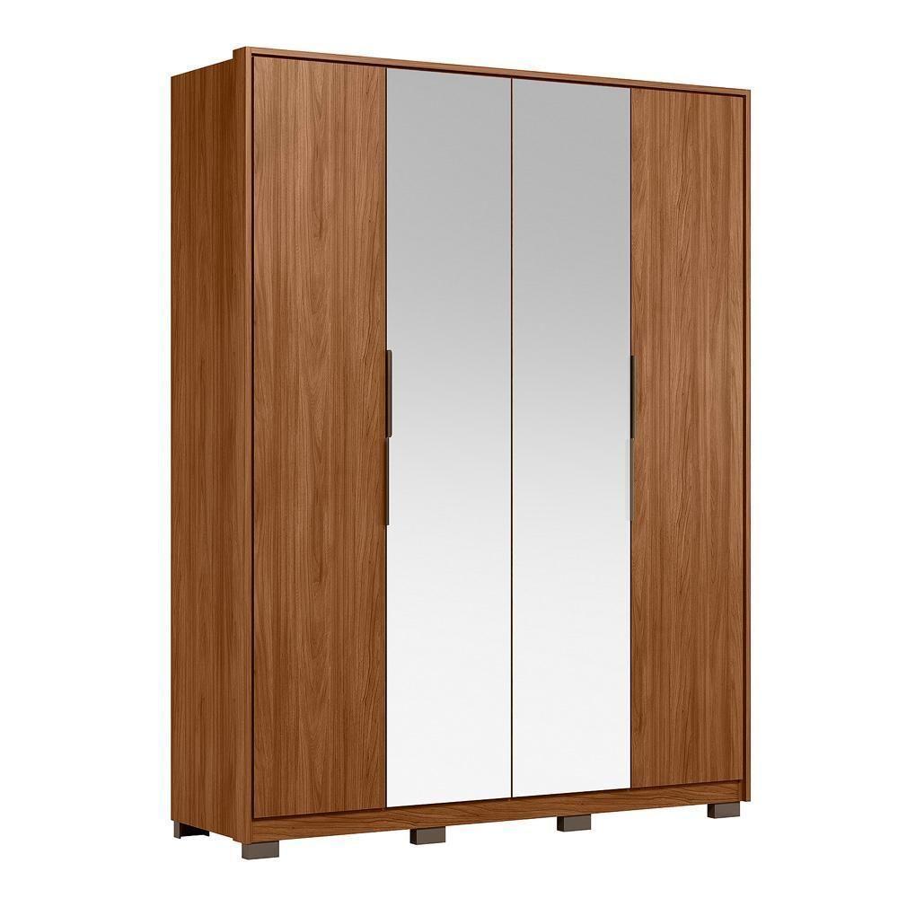 Guarda Roupa Casal Attore 4 Portas Nogueira Com 2 Espelhos E Pés - Demartêz Nogueira - 1