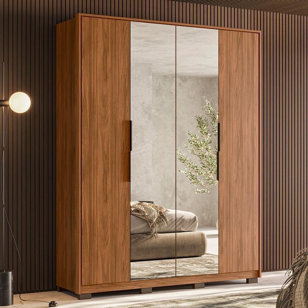 Guarda Roupa Casal Attore 4 Portas Nogueira Com 2 Espelhos E Pés - Demartêz Nogueira - 2