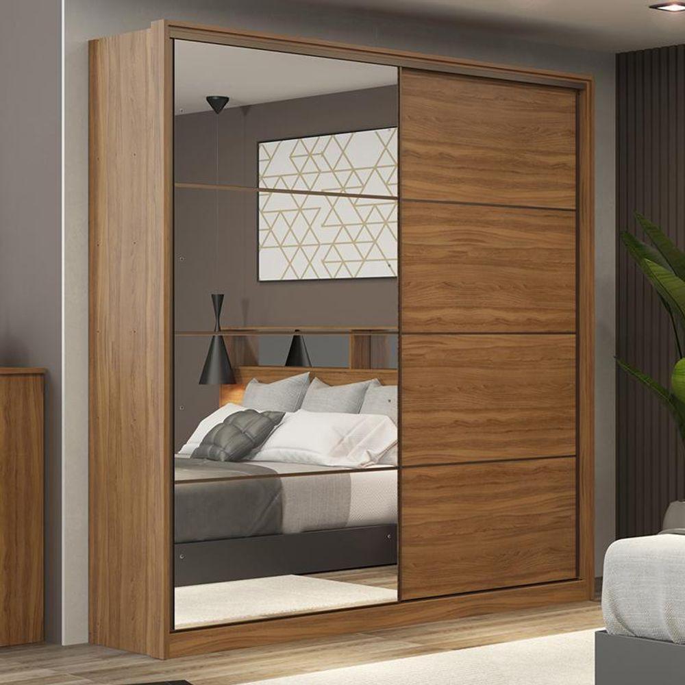 Guarda Roupa Casal Belga 2 Portas Deslizantes Flex Amêndola Com 4 Espelhos - Demartêz Amêndola - 2