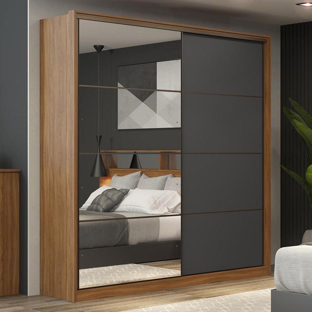 Guarda Roupa Casal Belga 2 Portas Deslizantes Flex Amêndola-grafito Com 4 Espelhos - Demartêz Amêndola-grafito - 2