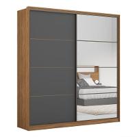 Guarda Roupa Casal Belga 2 Portas Deslizantes Flex Amêndola-grafito Com 4 Espelhos - Demartêz Amêndola-grafito - 1