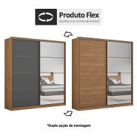 Guarda Roupa Casal Belga 2 Portas Deslizantes Flex Amêndola-grafito Com 4 Espelhos - Demartêz Amêndola-grafito
