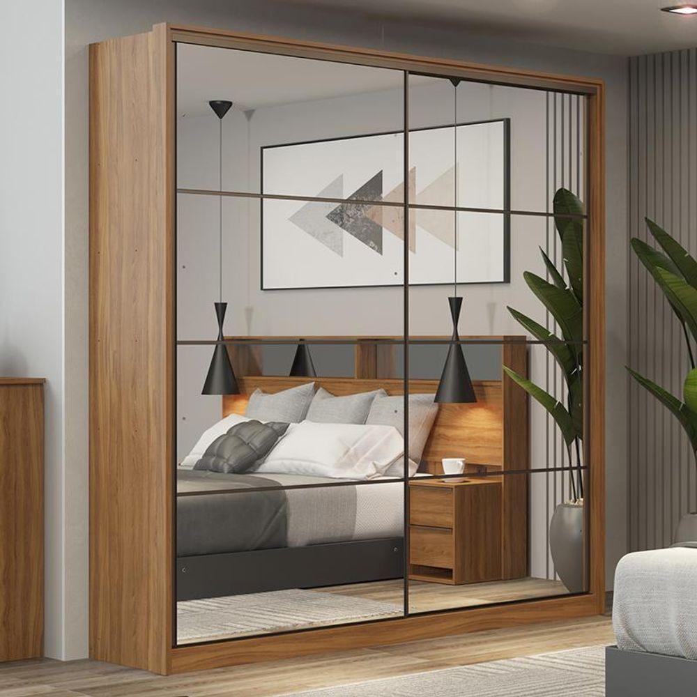 Guarda Roupa Casal Belga 2 Portas Deslizantes Amêndola Com 8 Espelhos - Demartêz Amêndola - 2