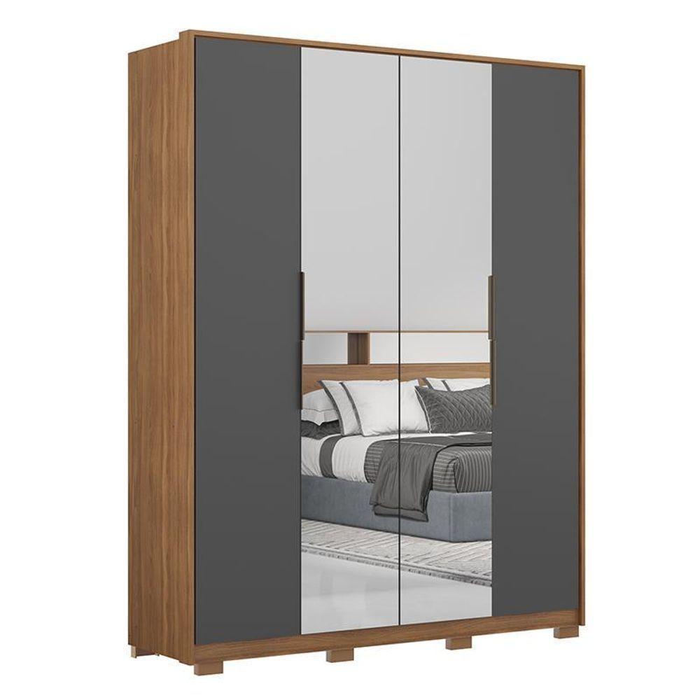 Guarda Roupa Casal Attore 4 Portas Amêndola-grafito Com 2 Espelhos E Pés - 1