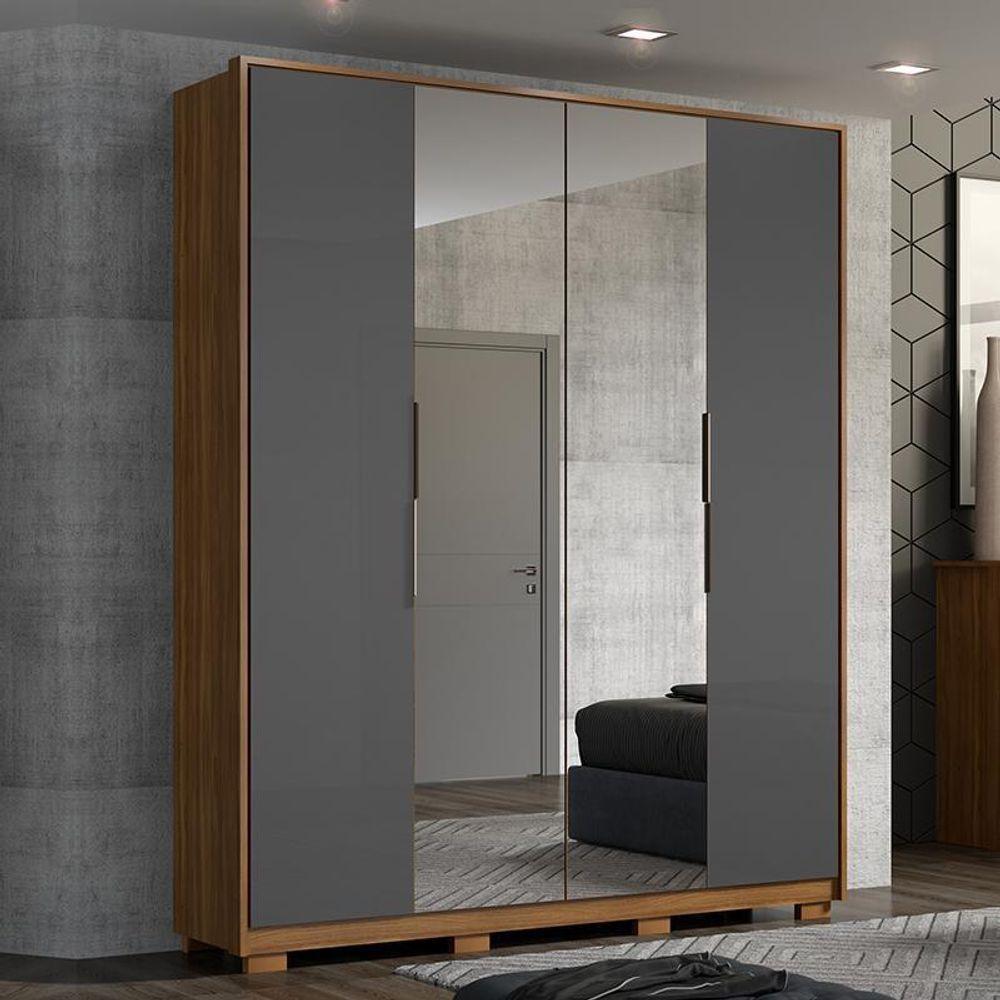 Guarda Roupa Casal Attore 4 Portas Amêndola-grafito Com 2 Espelhos E Pés - 2