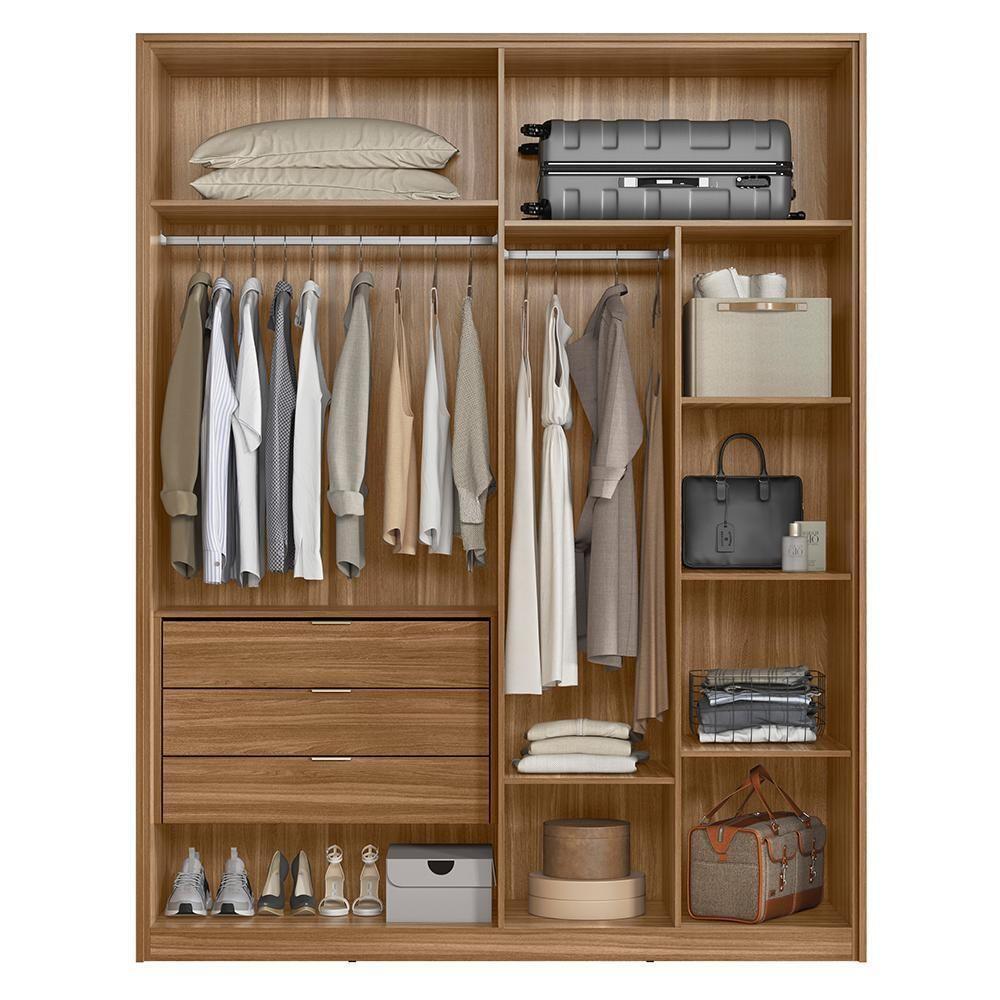 Guarda Roupa Casal Attore 4 Portas Amêndola Com 2 Espelhos - Demartêz Amêndola - 3
