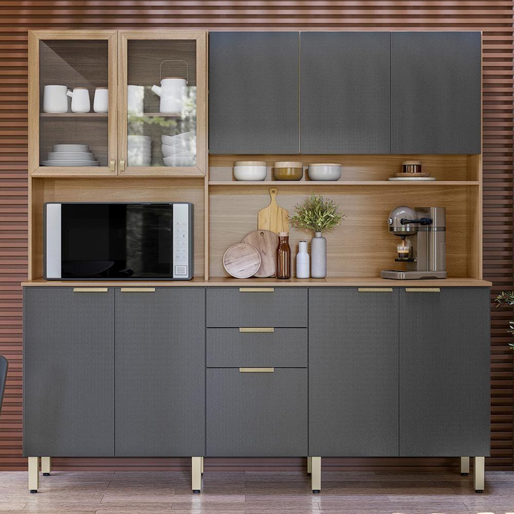 Cozinha Compacta Amora 10 Portas E 2 Gavetas Amêndola-grafito Prime Tx - Demóbile Amêndola-grafito Prime Tx - 2