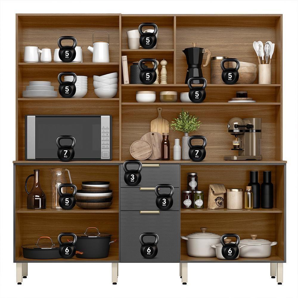 Cozinha Compacta Amora 10 Portas E 2 Gavetas Amêndola-grafito Prime Tx - Demóbile Amêndola-grafito Prime Tx - 3