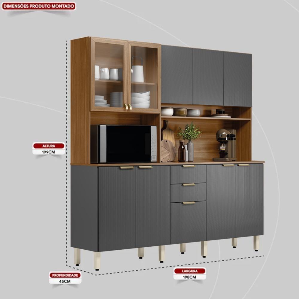 Cozinha Compacta Amora 10 Portas E 2 Gavetas Amêndola-grafito Prime Tx - Demóbile Amêndola-grafito Prime Tx - 5