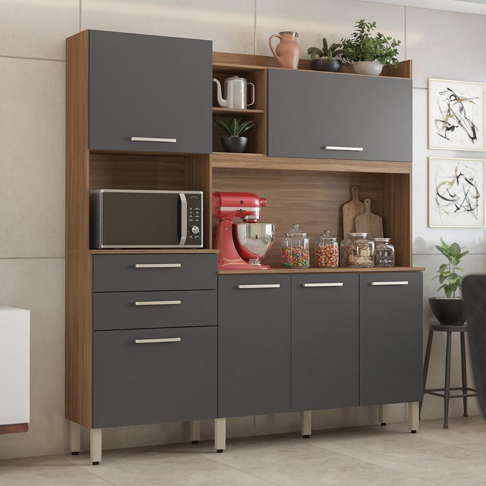Cozinha Compacta Select 6 Portas E 2 Gavetas Amêndola-grafito - Demóbile Amêndola-grafito - 2