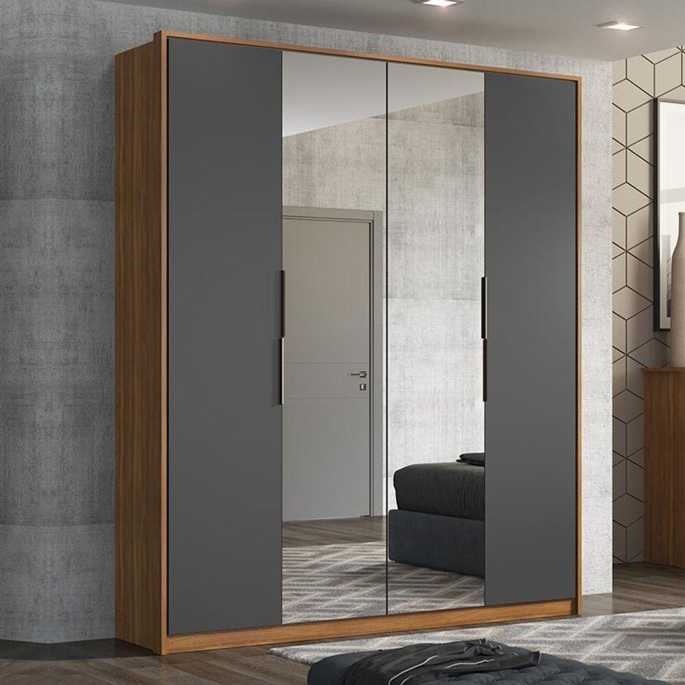 Guarda Roupa Casal Attore 4 Portas Amêndola-grafito Com 2 Espelhos - Demartêz Amêndola-grafito - 2
