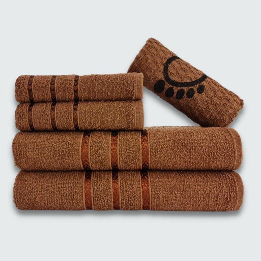 Jogo De Toalha Banho 5 Peças Verona 100% Algodão Marrom - 1