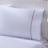 Jogo De Cama 100% Algodão Percal 150 Fios Solteiro Gran Moratta 2 Peças - Branco E Detalhe Rosa - 2