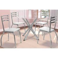 Sala de Jantar Completa Volga c/ Tampo de Vidro 95cm e 4 Cadeiras Portugal Cromada - Branco - Kappesberg - 1