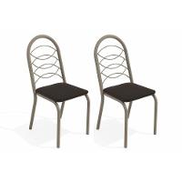 Sala de Jantar Completa Volga c/ Tampo de Vidro 95cm e 4 Cadeiras Holanda Niquel - Marrom - Kappesberg - 6