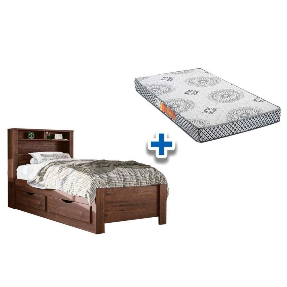 Colchão Solteiro Pérola Polar (1un) + Cama Invicta c/ 2 Gavetas Atacama-Jatobá - 1