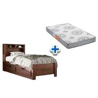 Colchão Solteiro Pérola Polar (1un) + Cama Invicta c/ 2 Gavetas Atacama-Jatobá - 1