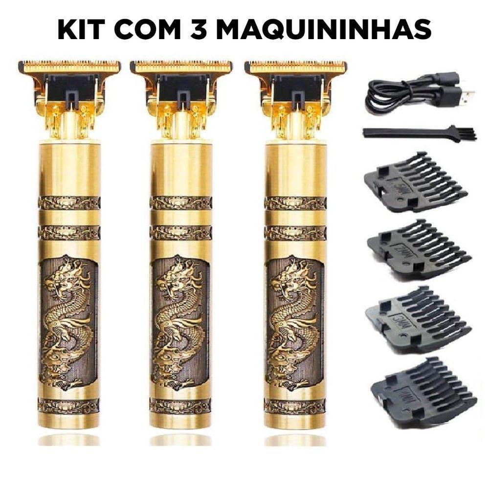 Kit 3 Maquininhas Cabelo Pezinho Barba Corpo Dragão Buda - 3