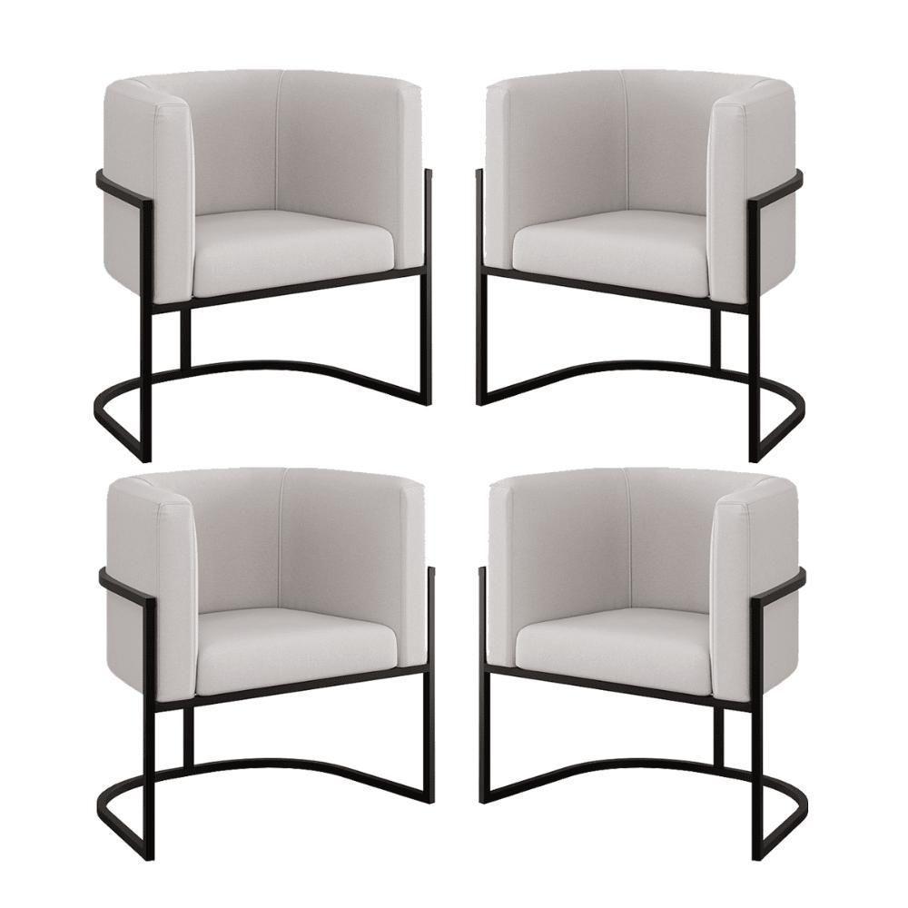 Kit 04 Poltronas Lua Sala Decorativa Base Ferro Black Veludo Cor:bege Bege - 1
