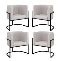 Kit 04 Poltronas Lua Sala Decorativa Base Ferro Black Veludo Cor:bege Bege - 1
