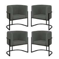 Kit 04 Poltronas Lua Sala Decorativa Base Ferro Black Veludo Cor:cinza Cinza - 1