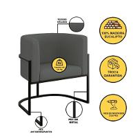 Kit 04 Poltronas Lua Sala Decorativa Base Ferro Black Veludo Cor:cinza Cinza - 3